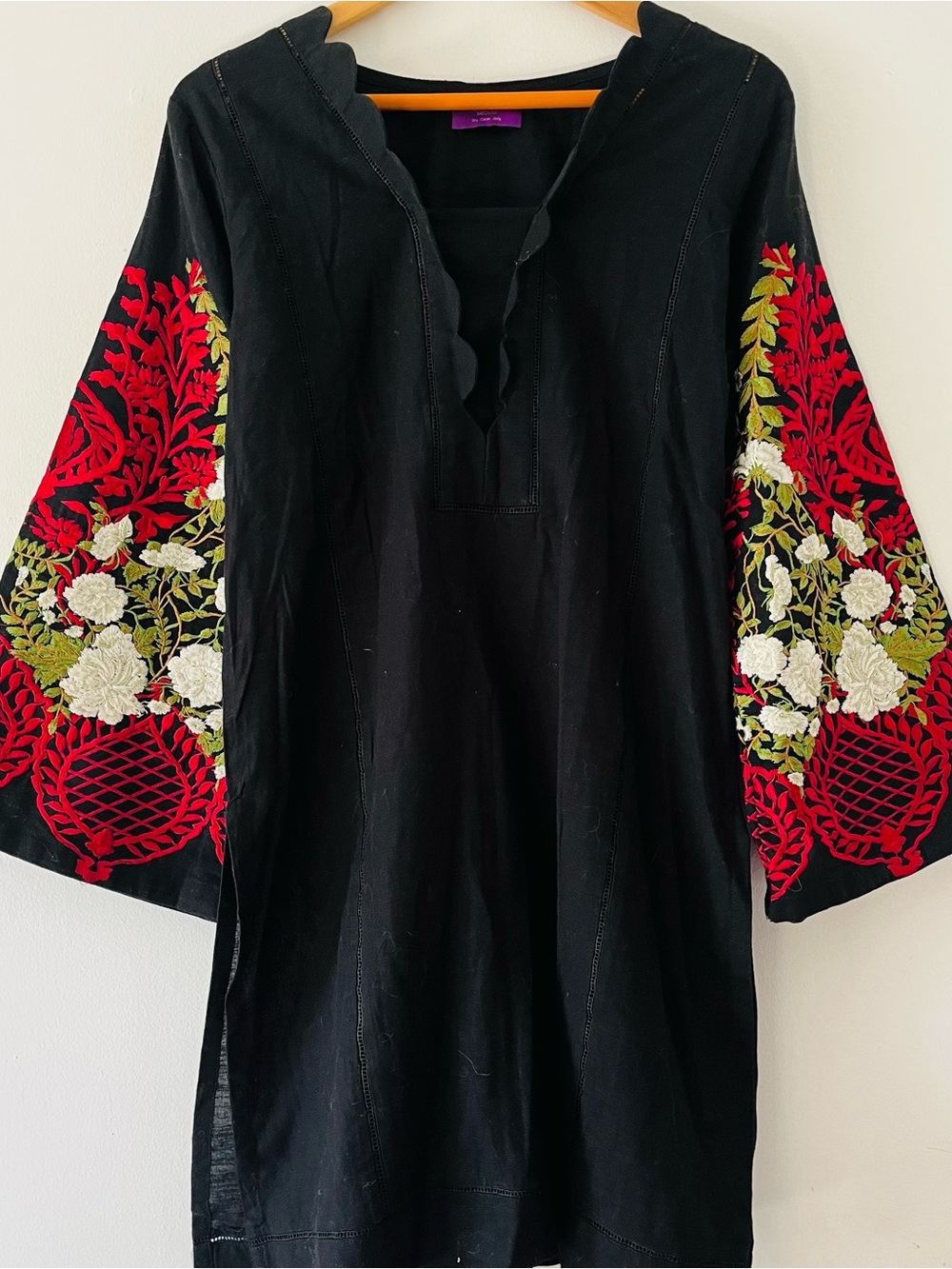 Sana Safinaz Black Cotton Pheran Kurti Tunic Medium Floral Embroidered